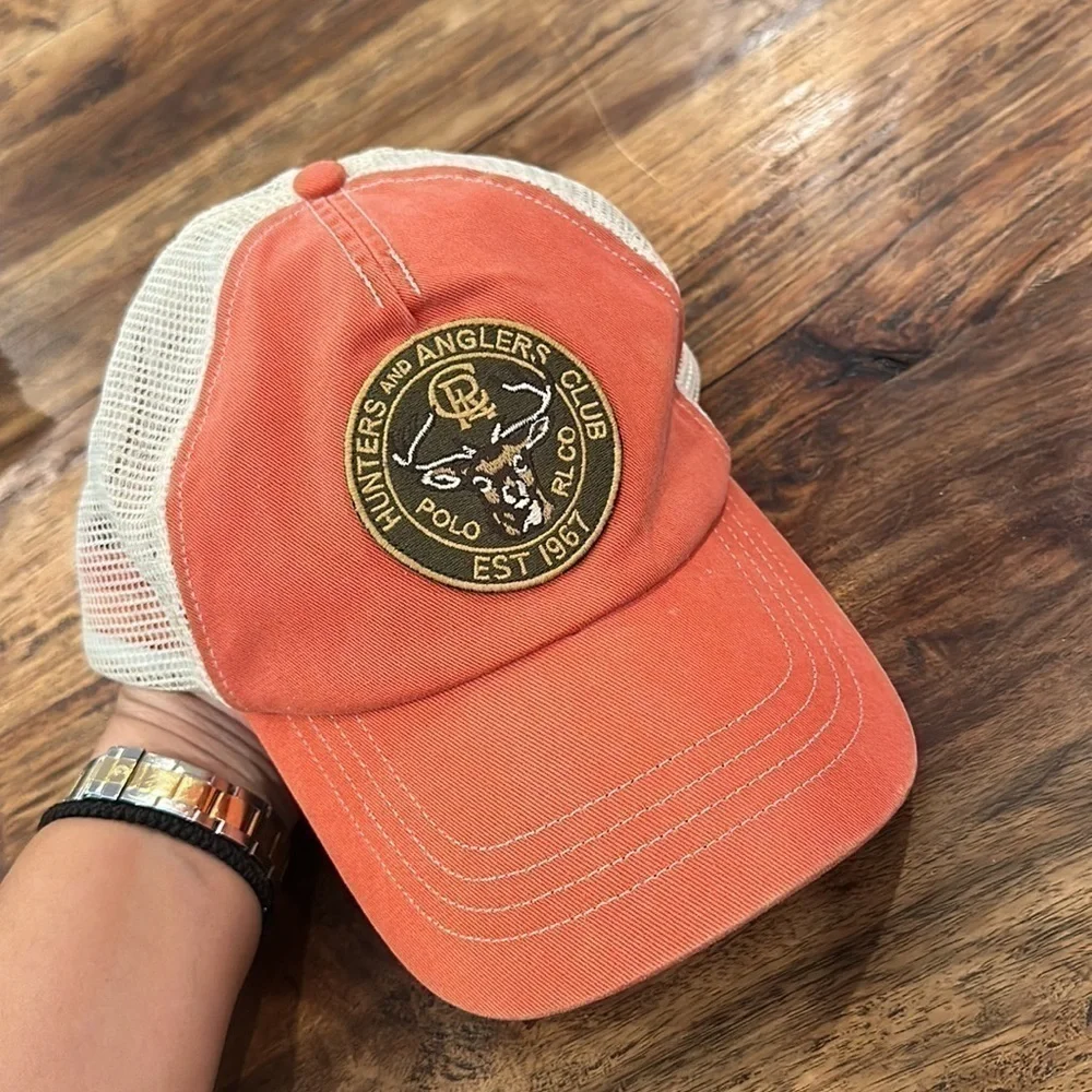 Polo Ralph Lauren Vintage Trucker Baseball Hat Hunting Orange Army Green